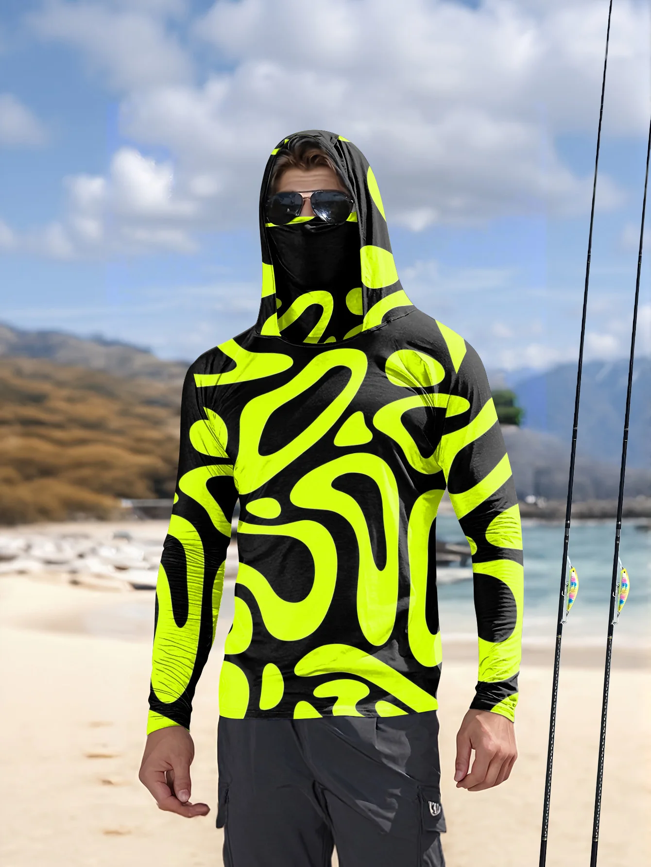 Fishing Shirt Uv Protection - Camisa de pesca masculina com capuz,