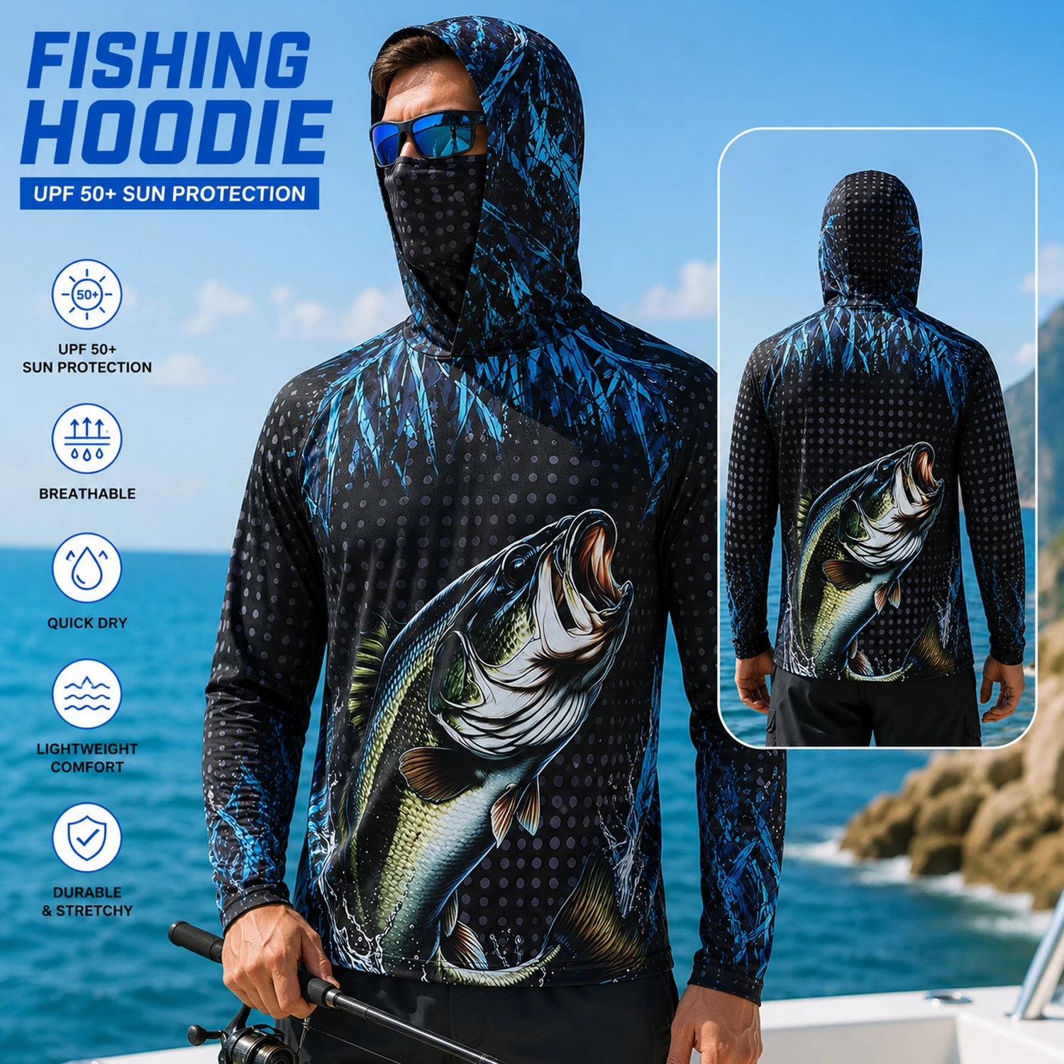 Camisa de pesca com capuz e pr - Fishing Mask Sun Protection avaliação e preço